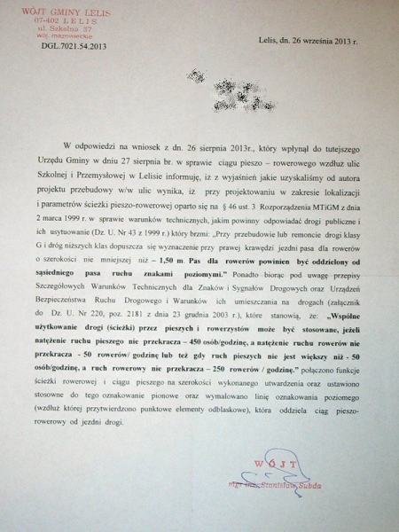 Odpowiedź na pismo ws. pseudo-ścieżki w Lelisie