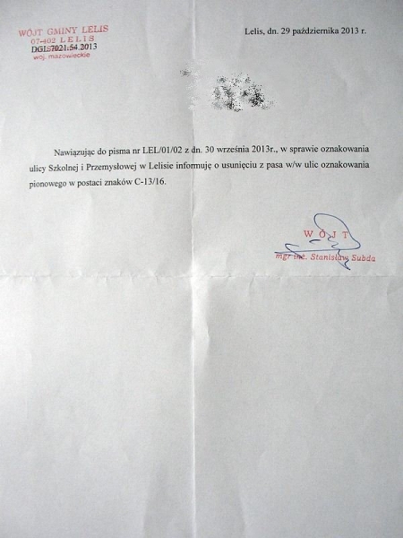 Pismo ws. pseudo-ścieżki w Lelisie