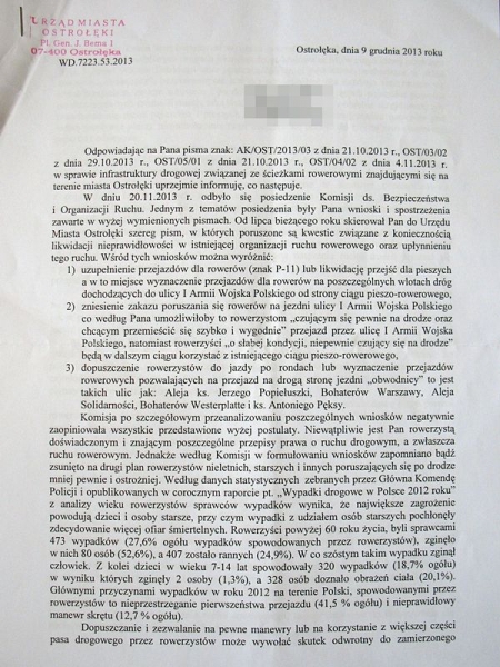 Pismo ws. ddr na ul. I AWP