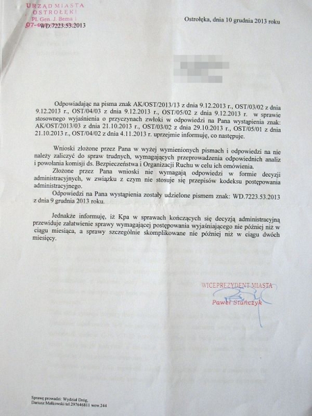 Pismo ws. ddr na ul. I AWP