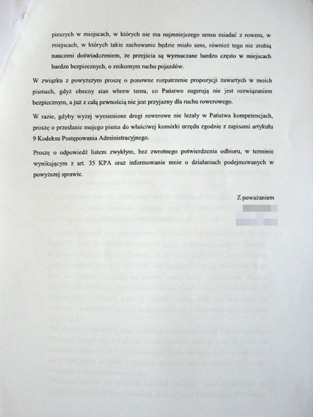 Pismo ws. ddr na ul. I AWP