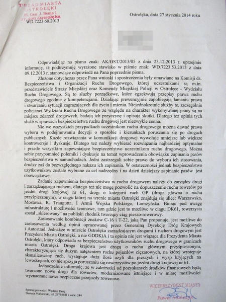 Pismo ws. ddr na ul. I AWP