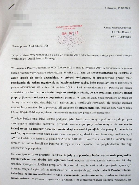 Pismo ws. ddr na ul. I AWP