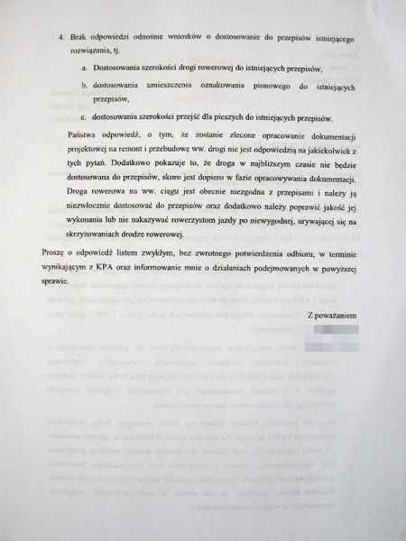 Pismo ws. ddr na ul. I AWP